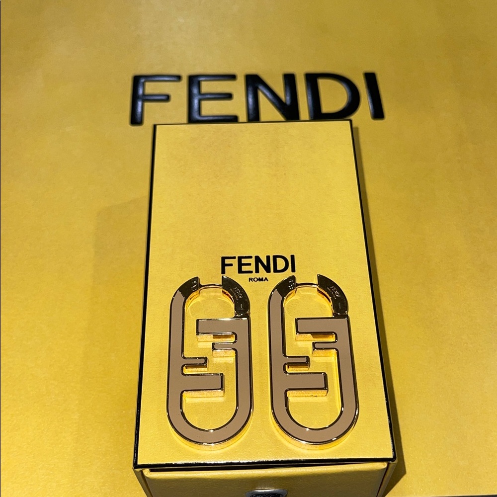 Fendi Gold and Calf Leather Logo Earrings - Picture 2 of 3